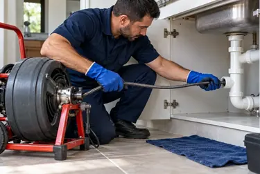 Intervenção técnica em tubulações residenciais.